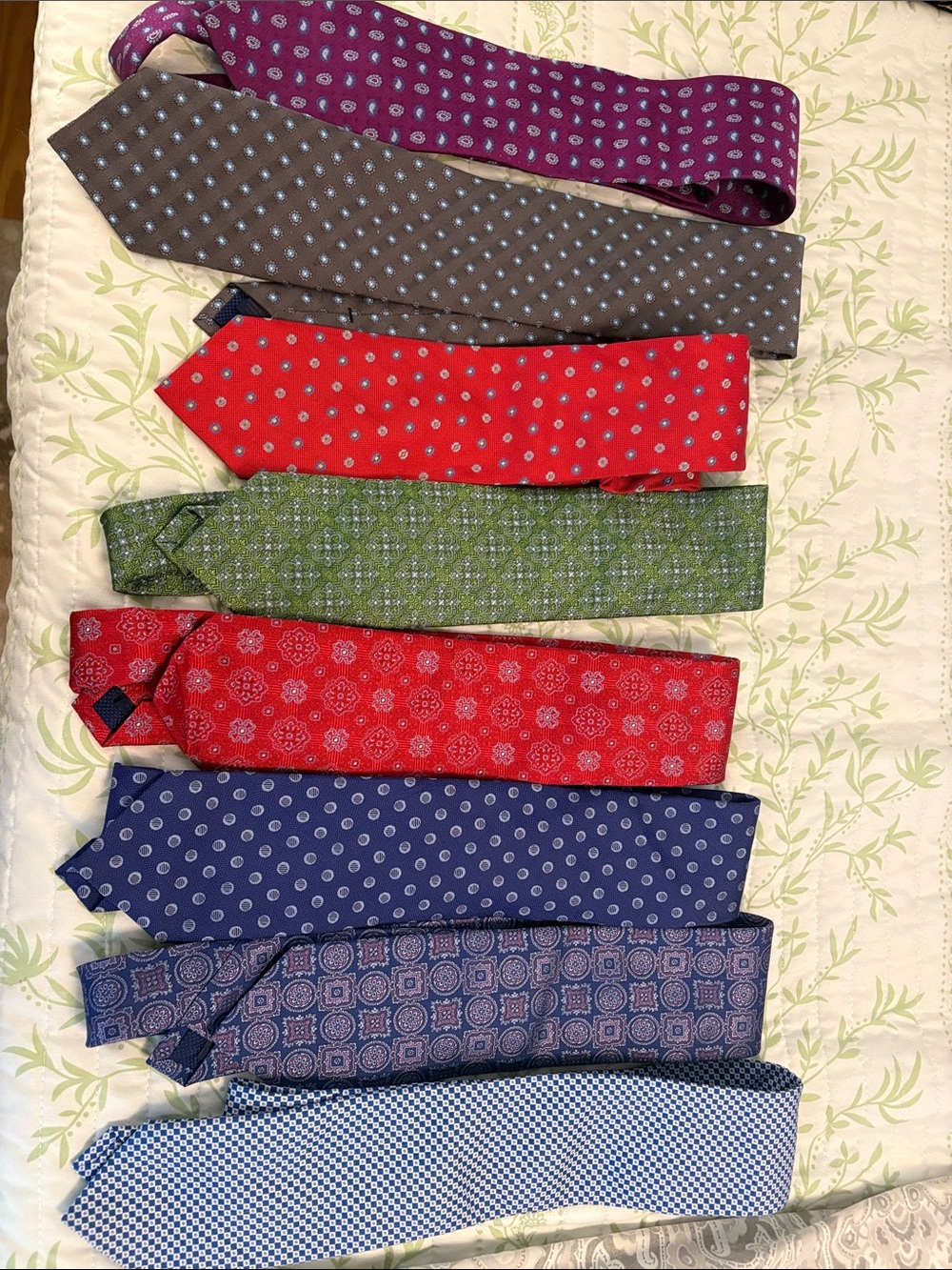 Set of 8 David Donahue men’s patterned ties - Red, Blue, Green, Purple, Gray
